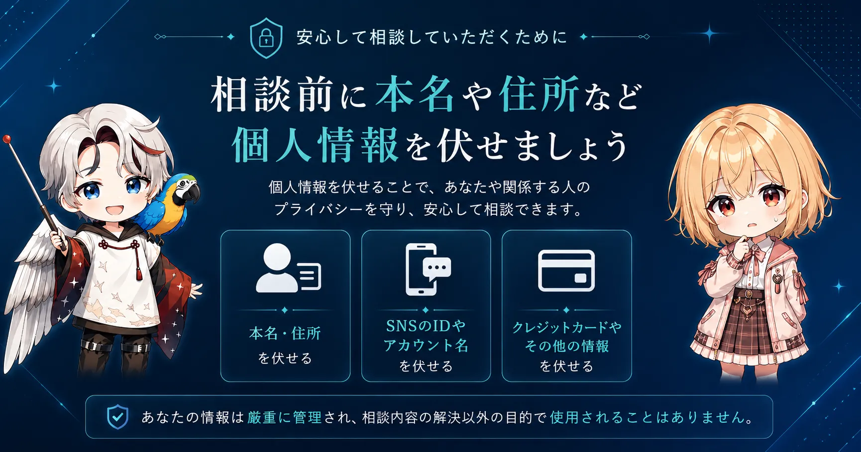 相談前に本名や住所など個人情報を伏せる説明画像